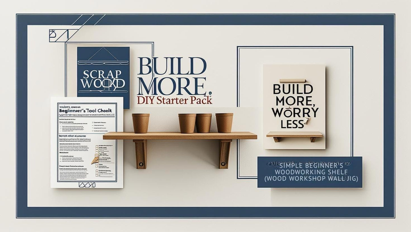 DIY Starter Pack – Scrap Wood Shelf Plan + Tool Checklist + Workshop Poster – Beginner Printable PDF